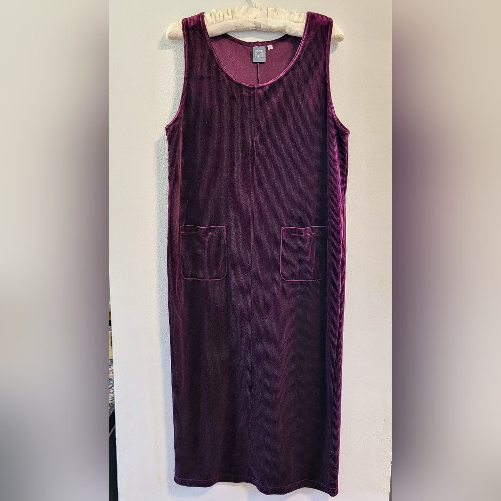 L IVY 90s Velvet Overall Dress Jumper Stripped Velvet Whimsigoth Grunge Layering